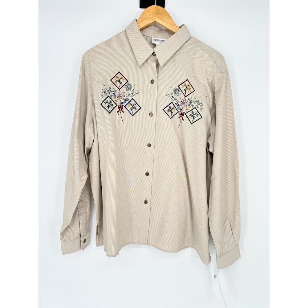 Alfred Dunner Shirt Womens 18P Petite Striped Floral Embroidered Button Up Top